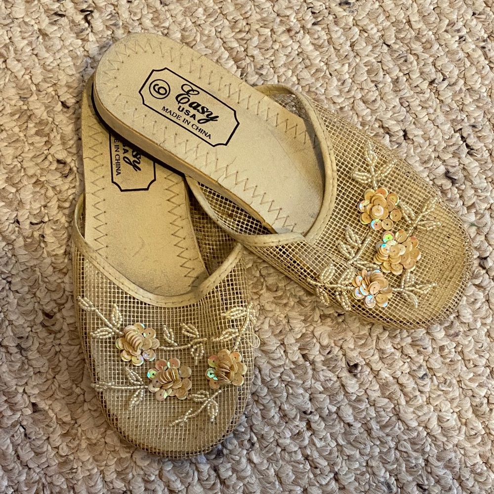 Women's Gold Embellished Slip-On Shoes